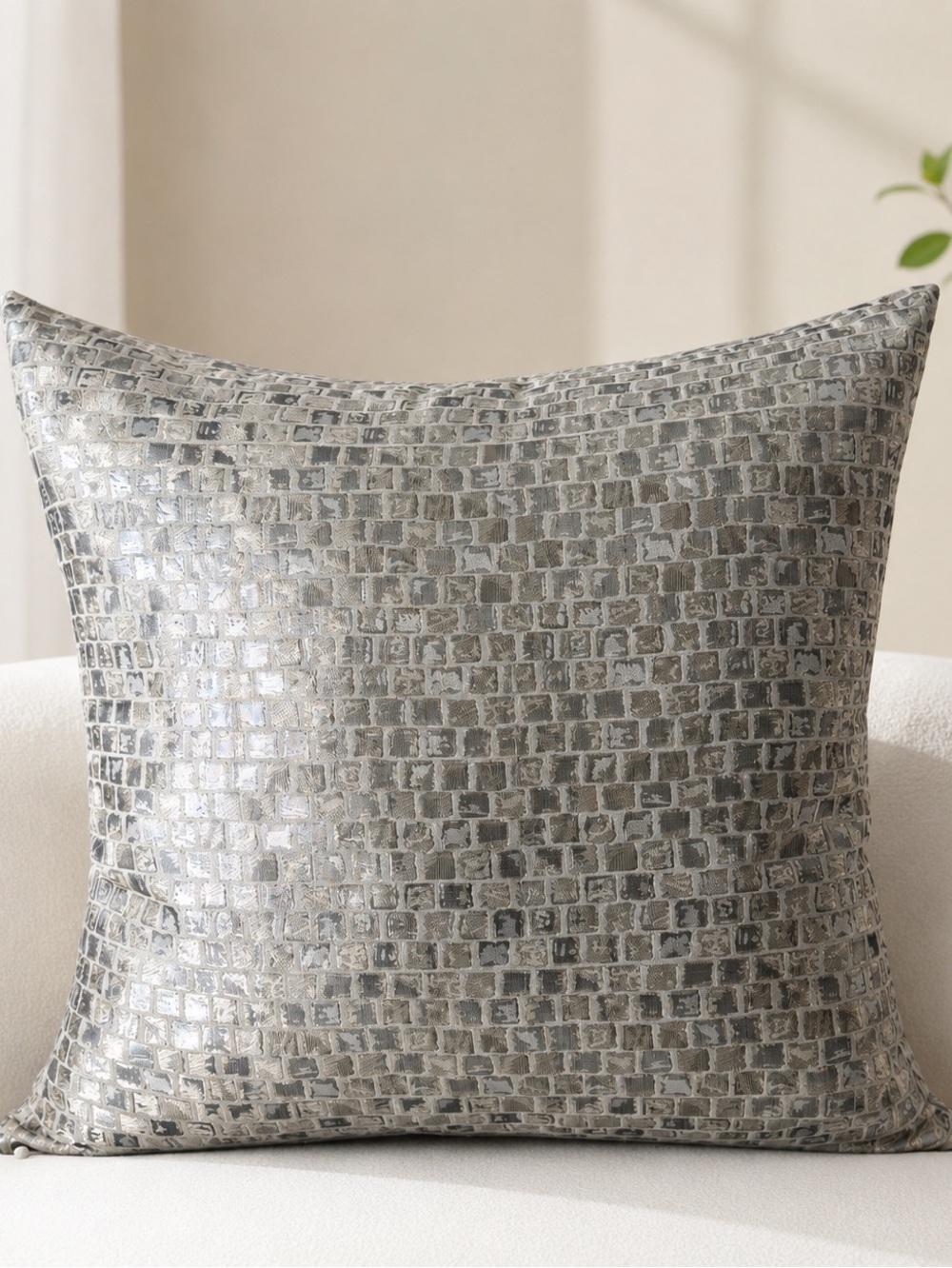 THRO Decorative Silver Light Grey Metallic Abstract Pillow 18" X 18" A